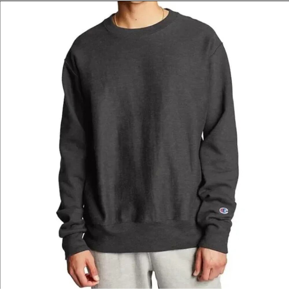 Champion Crewneck Long Sleeve Charcoal/Heather Gray/Grey Sweatshirt GUC - Size L